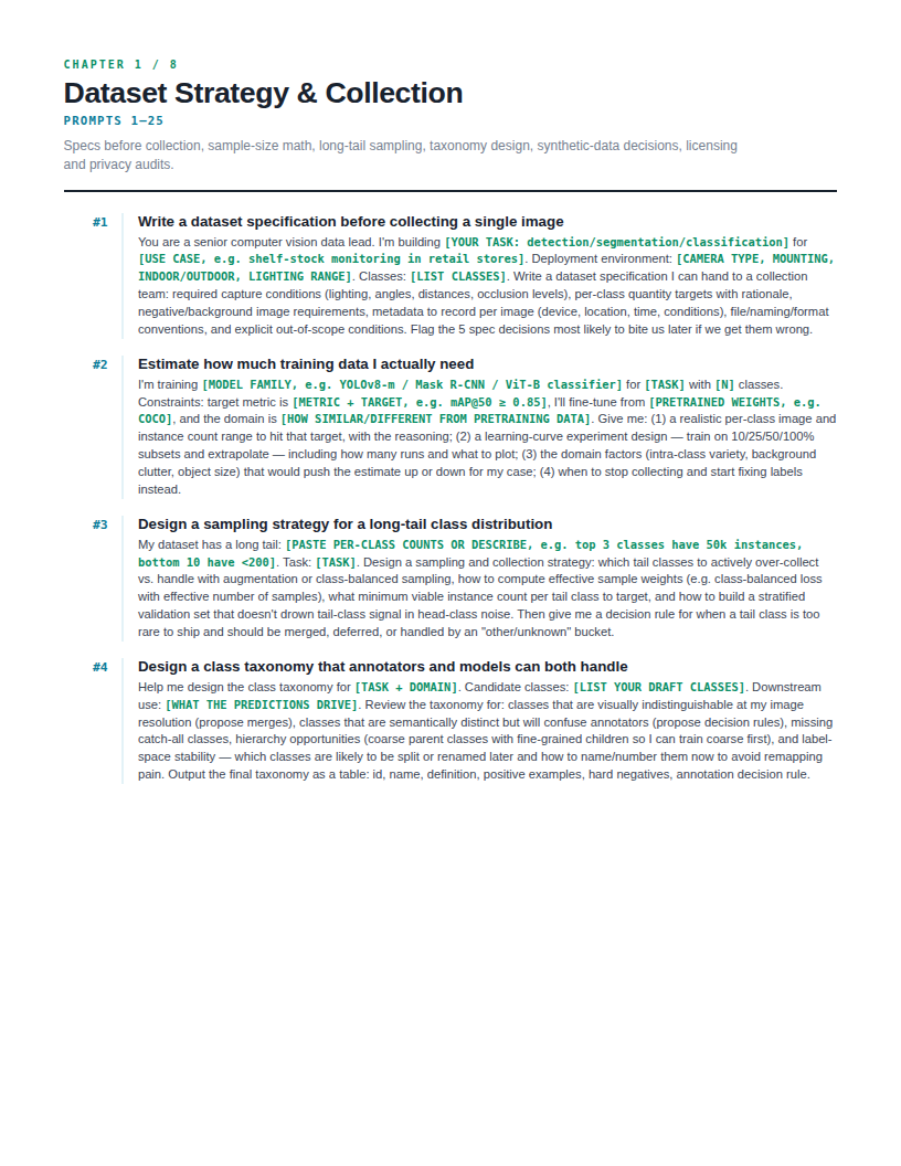 Dataset strategy prompts page